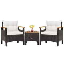 Generisch Mobilier de Jardin 3 pièces avec 2 fauteuils et 1 Table d'appoint en polyrotin Salon de Jardin Salon de Jardin avec Plateau en Bois d'acacia et Coussins d'assise