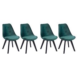 Happy Garden Lot de 4 chaises de Salle à Manger Nora Velours Vert avec Coussin, chaises de Cuisine, chaises rembourrées, Pieds Noirs en Bois de hêtre Massif