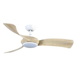 Eden pulse Witte ventilator met 3 vleugels van beukenhout, 30 W, 2950 lm, geïntegreerde led, 33,7/46,2 x 132 x 132 cm