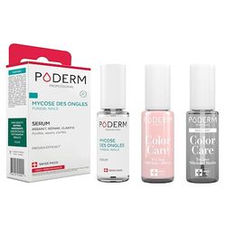 PODERM - LOT 3 PRODUITS | MYCOSE ONGLES TRAITEMENT PURIFIANT + Vernis ROSE Tea Tree + Base Coat Tenue Parfaite | Soigne, Colore et Camoufle les Ongles Jaunes et Abîmés | Swiss Made