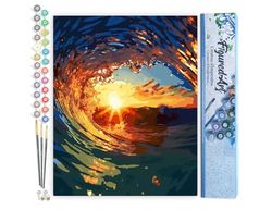 Figured'Art Peinture par Numéro Adulte Vague et coucher de soleil - Activité Manuelle Kit de Loisir Créatif DIY Numéro d'Art Complet - 40x50cm sans châssis en bois