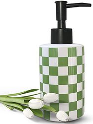 Dispenser di sapone da bagno con pompa nera opaca, dispenser di sapone in ceramica, colore bianco, per lavello da cucina, scacchiera, bottiglia vuota (verde)