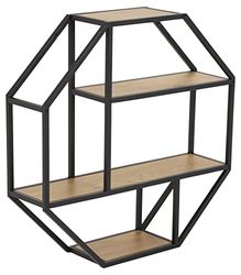 AC Design Furniture Jörn - Mensola ottagonale da parete con 3 ripiani, effetto rovere selvatico con telaio in metallo nero, 3 ripiani, decorazione da parete, soggiorno, larghezza 77 x profondità 20 x