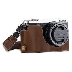 MegaGear Ever Ready - Media Funda de Piel para cámara Panasonic Lumix DMC-GX85, GX80, Color marrón Oscuro