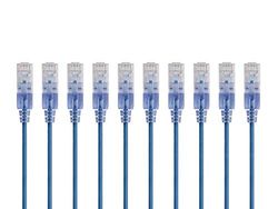 Monoprice Cabo de ligação Cat6A de 15,24 cm, cor azul, embalagem de 10 unidades, UTP 30 AWG, 10 G, cobre puro sem engates, RJ45 SlimRun Series Ethernet