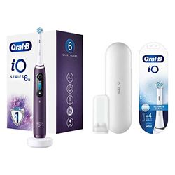 Oral-B iO 8n, Go Electric, Spazzolino Elettrico Ricaricabile, 1 Spazzolino Viola con Tecnologia Magnetica, 1 Testina, 1 Custodia Da Viaggio + Testine Ricambio, 4 Pezzi