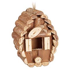 Relaxdays decoratie vogelhuisje, hangend, onbehandeld hout, balkon, terras, tuindecoratie, 24,5 x 11 x 8 cm, natuur