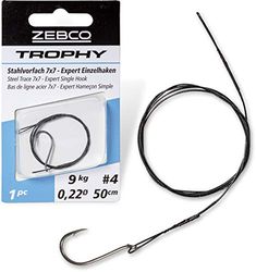 Zebco Trofeo Stahlvorfach 7x7 Expert Einzelhaken Accesorios Material líder Seguro con anzuelos de Pesca de Lucio, Calidad, Variando, 12 kg