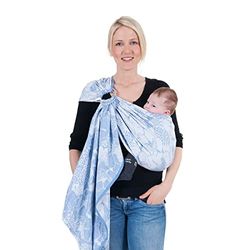 Hoppediz Ring-Sling, Porte-bébé pour les Nouveau-nés et Bébés, Écharpe de portage avec deux anneaux en aluminium, 0-36 mois, 3-20 kg, Florenz bleu