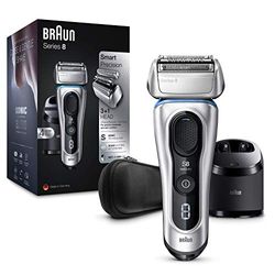 Braun Series 8 Electric Shaver for Men with Precision Trimmer, Clean & Charge Station & Travel Case, Cordless Foil Razor, Wet & Dry, UK 2 Pin Plug, 8391cc, Silver Razor