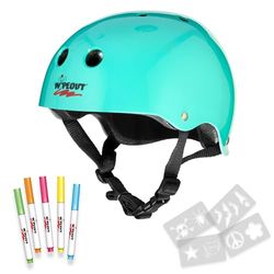 Wipeout Dry Erase Kinderfietshelm voor kinderen, uniseks, blauwgroen, voor droog afwisbare markers, vanaf 5 jaar, eenheidsmaat