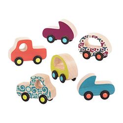 B. toys juguetes de madera, 6 coches de juguete para bebés y niños - Coloridos coches de madera con ruedas - Juguetes para bebés para niñas y niños a partir de 1 año de edad