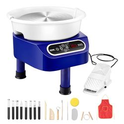 VEVOR Ruota per Ceramica, Macchina per Ceramica da 28 cm, 450 W, Ruota in Ceramica a Trasmissione Diretta con Pedale e Touch Screen LCD 3 Gambe di Supporto per Artigianato Artistico Fai da Te, Blu