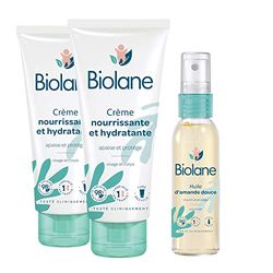 Biolane - 2 Crèmes Nourrissante et Hydratante + 1 Huile d'amande douce 75ml – Soins Bébé - Protège les peaux sèches et sensibles – Ingrèdients d'origine naturelle - Fabriqué en France