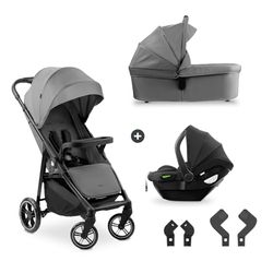 hauck Carro Bebe 3 Piezas Shop N Care Trio Set - Set de Carrito 3 en 1 con Cochecito, Silla de Coche y Silla de Paseo desde el Nacimiento hasta 22 kg, Compacto, Reclinable, Protección UV 50+ - Gris