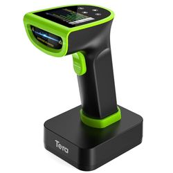 Tera Pro Barcode Scanner 1D 2D QR Wireless: with Digital Setting Screen & Keypad & Power Switch 2600mAh Large Battery Works with Bluetooth 2.4G Wireless Handheld Bar Code Reader HW0015 Green