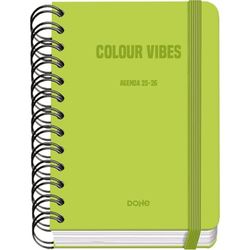 Dohe - School Planner 2025 2026 - Day per Page, A6 Size (12x17 cm), Spanish and English, Double Spiral Binding and Elastic Band, Hard Cover, 4 Sticker Sheets - COLOUR VIBES Lime