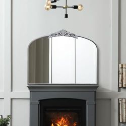 MirrorOutlet The Crown - Silver Metal Framed Classic Arched Wall Mirror with Feature Crown 40" X 31" (102CM X 80CM) Black. 2cm Wide Frame and 3cm Deep.