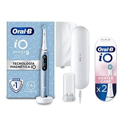 Oral-B iO9 Cepillo de Dientes Eléctrico Azul con Mango Recargable, Tecnología Magnética iO, 1 Cabezal de Recambio, Pantalla a Color, Funda Magnética y Estuche de Viaje +2 Cabezales Blancos Gentle Care