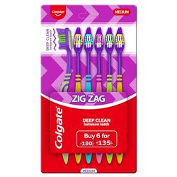 Colgate Spazzolino da denti a zigzag per Deep Inter Dental Clean con setole a zig-zag multi angolo (medio, confezione da 6)