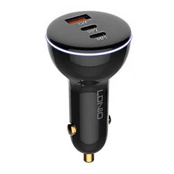 LDNIO C102 billaddare, USB + 2 x USB-C, 160 W + USB-C till USB-C-kabel (svart)