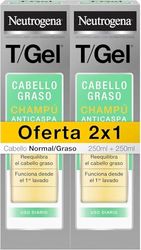 Neutrogena T/gel champô anti-caspa de uso diário (2 x 250 ml), champô para cabelos oleosos, champô para um cabelo com aspeto saudável, reduz a caspa desde a 1ª aplicação