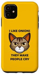 Mi piacciono le cipolle fanno piangere le persone umorismo meme divertente gatto Custodia per iPhone 11