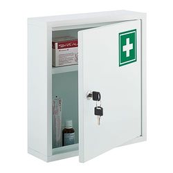 Relaxdays Armadietto Pronto Soccorso per Medicinali, Cassetta con Chiusura di Sicurezza, 36 x 31,5 x 10 cm, Bianco Verde