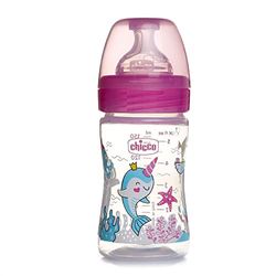 Chicco WELL-BEING Biberón Anticólicos de Flujo Lento, Biberón para Recién Nacidos de 0+ Meses con Tetina Physio de Silicona Suave y Acabado Soft Sense, Biberón de Plástico de 150 ml, Rosa