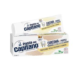 Pasta del Capitano, Pasta do zębów Curcuma i Propolis Bio, zapewnia pełną higienę jamy ustnej, całkowitą ochronę zębów i dziąseł, 100% wyprodukowano we Włoszech, 75 ml tubki
