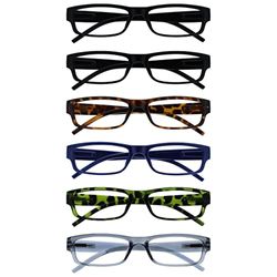 Opulize Ace Reading Glasses 6 Pack Classic Everyday Narrow Frame Scratch Resistant Spring Hinges Black Brown Blue Green Grey Mens Womens RRRRRRR32-112367 +1.00