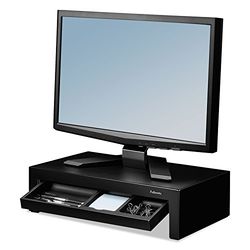 Fellowes Designer Suites - Suporte elevador para monitor de computador, altura ajustável, incorpora bandeja de armazenamento, cor preta