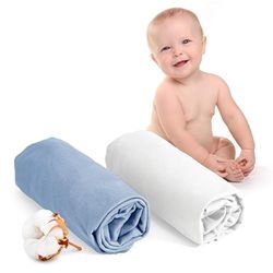 Juego de 2 Sabanas Cuna 60x120 Algodon Ajustables - Oeko Tex Certificado - Blanco Y Azul - Sabana Bajera Cuna 60x120 Algodon 100% Jersey