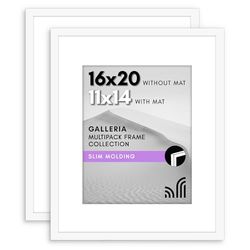 Americanflat 16x20 Picture Frame with Polished Plexiglass - Set of 2 - Use as 11x14 Frame with Mat or 16x20 Frame Without Mat - Galleria Collection - Photo Frames for Wall Display - White