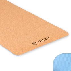 TREXO Yoga kurk TPE yogamat 61 x 183 cm en 6 mm dik blauw voor indoor club pilates stretching gymnastiek YM-C01N