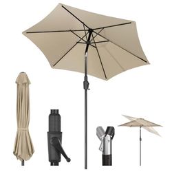 Sekey® Parasol de marché avec manivelle et bascule automatique, pour terrasse, balcon et jardin, résistant au vent et stable UPF 50+, taupe, rond