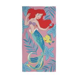 Character World Asciugamano ufficiale Disney Princess Ariel e Flounder | Delizia sotto il mare, super morbido al tatto, perfetto per bagno, spiaggia e piscina | 100% cotone, taglia unica 140 cm x 70