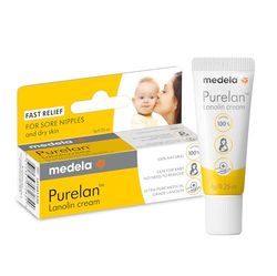 Medela Purelan 7 g lanolinkräm, snabb hjälp vid stressade bröstvårtor och torr hud, 100 % naturlig, hypoallergen, dermatologiskt testad och parfymfri