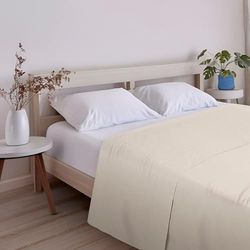ECOMMERC3 | Lenzuolo sopra extra morbido e confortevole per letto da 160 - Lenzuolo sopra colore beige, realizzato al 100% in Spagna, traspirante, facile da pulire