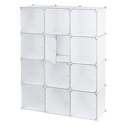 Baroni Home Mobile Componibile Salva Spazio, Organizzatore con Scomparti Impilabili in Plastica per Camera da Letto, Cabina Armadio, Ingresso, Bianco, 12 Scomparti, 111x37x147 cm
