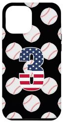 Carcasa para iPhone 14 Pro Max Número 3 Baseball 3 Number Lover con bandera estadounidense de Estados Unidos
