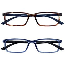 OPULIZE See Gafas de Lectura Bloqueo de Luz Azul Pack de 2 Montura Estrecha Marrón Transparente Azul Resistente a Arañazos Bisagras de Muelle Ordenador Gaming Antirreflejante Hombre Mujer BB9-23 +1.00