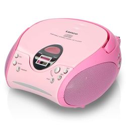 Lenco SCD-24 - Rádio FM estéreo com leitor de CD e antena telescópica, cor-de-rosa