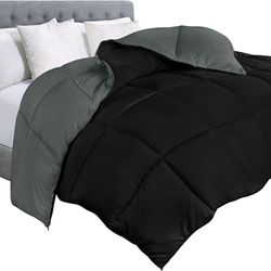 Utopia Bedding Dekbed dekbedovertrek - gewatteerd dekbed met hoeklussen - doos gestikt alternatief dekbed (zwart/grijs, eenpersoons)