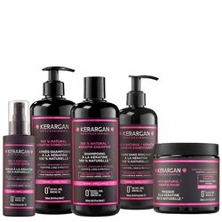Kerargan - Set Ultra Riparatore Shampoo, Balsamo, Maschera, Siero & Leave-In alla Cheratina - Rinnova & Protegge Capelli Danneggiati - Senza Solfati, OGM, Silicone - 3x500 ml + 100 ml + 350 ml