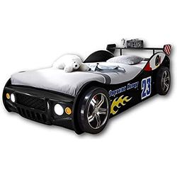 Stella Trading ENERGY Lit de voiture avec éclairage LED 90 x 200 cm - Lit de voiture excitant pour les petits coureurs en noir - 225 x 105 x 60 cm