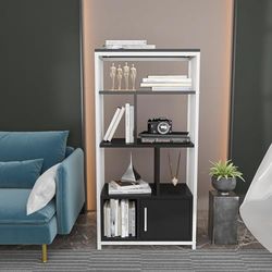 Snygg svart & vit bokhylla, 60 cm x 120 cm x 29,6 cm | 100% melaminbelagd partikelbräda, 18 mm tjock | Perfekt för modern heminredning och kontor