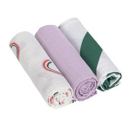 LÄSSIG Bébé Couverture de puériculture Drap de puériculture Lot de 3 en coton 85 x 85 cm/Swaddle & Burp Blanket L Happy Rascals lavender