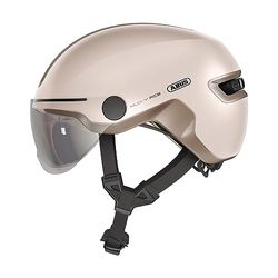 ABUS HUD-Y ACE cityhelm - stijlvolle fietshelm met vizier en magnetisch, oplaadbaar LED-achterlicht - voor mannen en vrouwen - beige, maat L