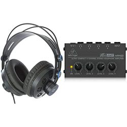 PreSonus HD7 Semi-Open Studio Headphones for recording, playback and monitoring, streaming and podcasting & Behringer MICROAMP HA400 Ultra-Compact 4 Channel Stereo Headphone Amplifier